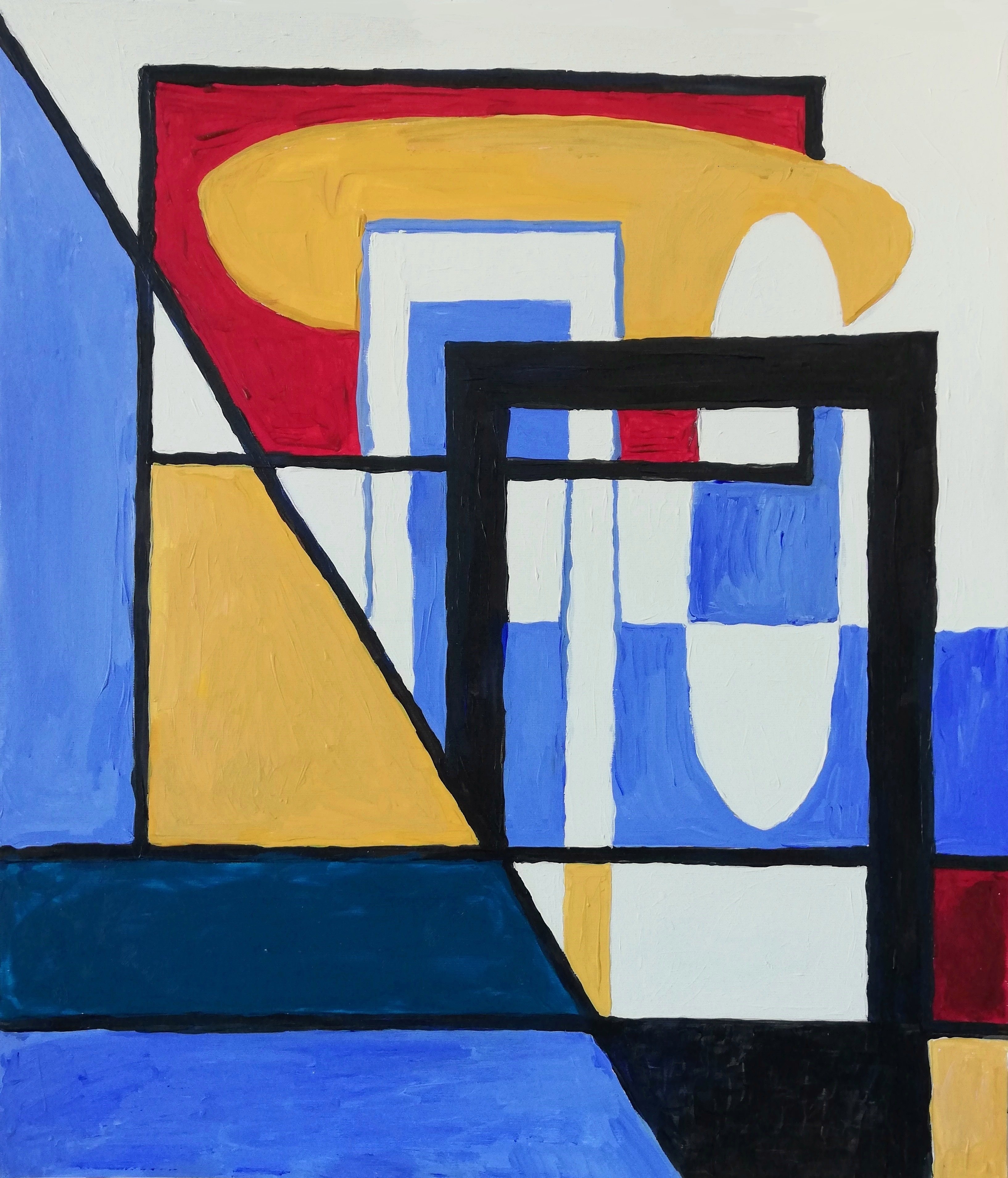 Geometric Abstract Acrylic Painting By Jelena Djokic, 15 X 17, Composition With Triangle, Original Artwork