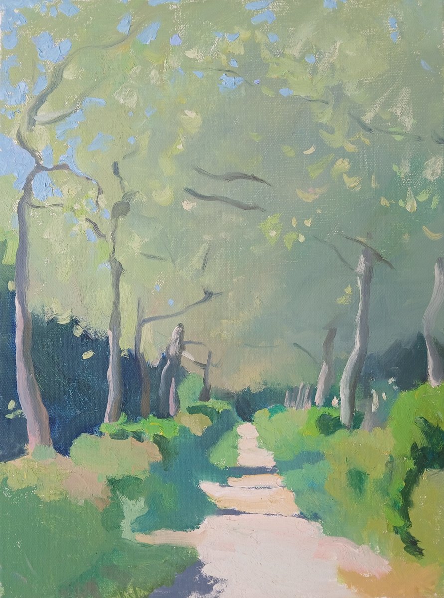 Impressionistic Landscape Oil Painting By Vasyl Koval, 12 X 16", Alley 2, Original Artwork