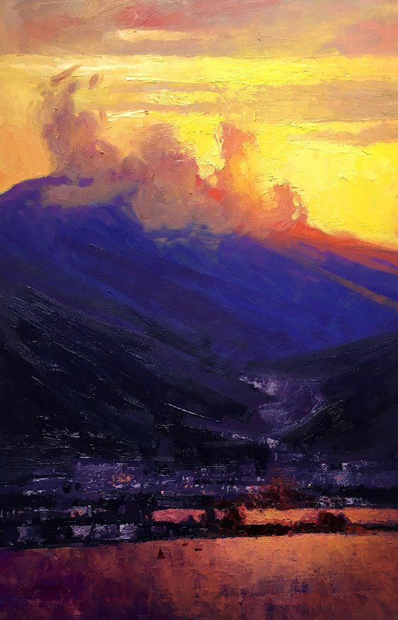 Bright colors of southern Turkey Sunset painting oil on canvas