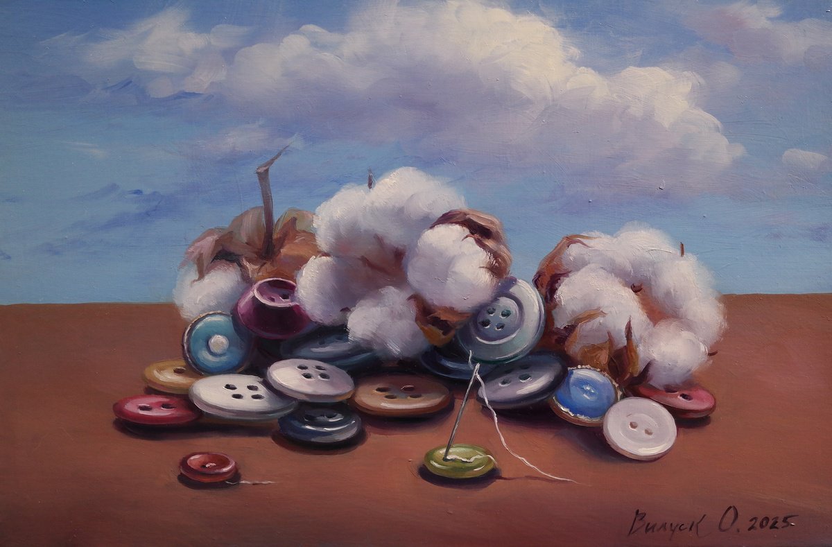 Surrealistic Still Life Oil Painting By Lena Vylusk, 12 X 8", "The Beginning Of Creation", Original Artwork