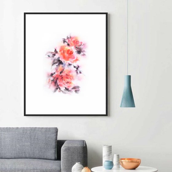 Watercolor flowers painting "Autumn roses"