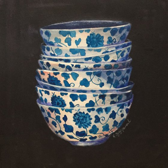 Sketch of blue bowls