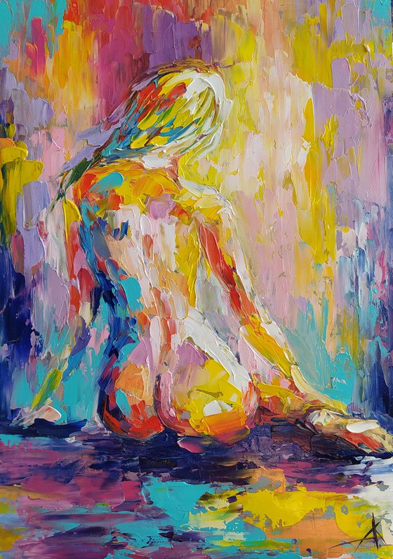 ''Morning'' - nude, erotic, body, woman, woman body, oil painting, a gift for him, gift for man, nu