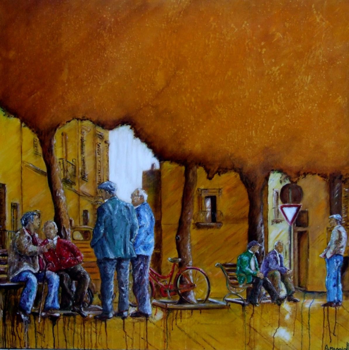 Impressionistic Portrait Oil Painting By Antonio Maggio Carluccio, 39 X 39, Nothing As Changed, Original Artwork