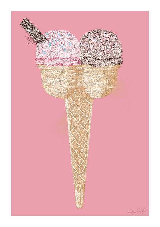 2 Scoop Cone - Stippling illustration print