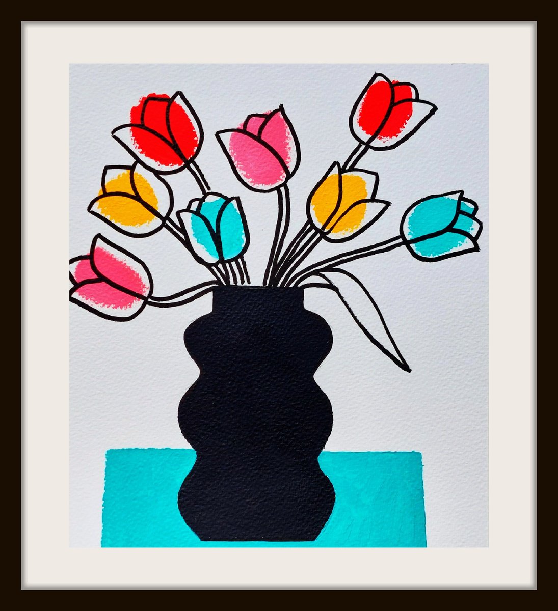 Eight Tulips in a Black Vase by Jan Rippingham