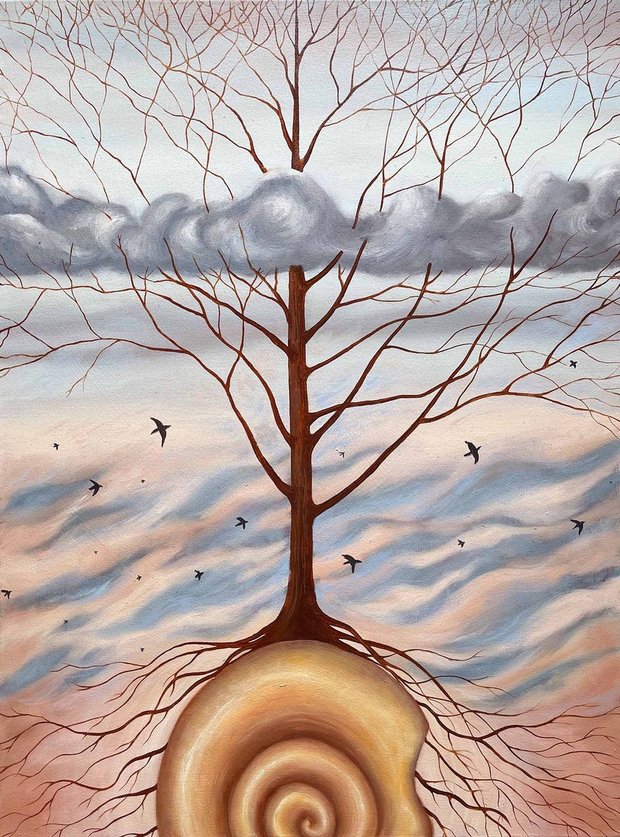 Surrealistic Landscape Oil Painting By Eve Devore, 18 X 24, Foundation, Original Artwork
