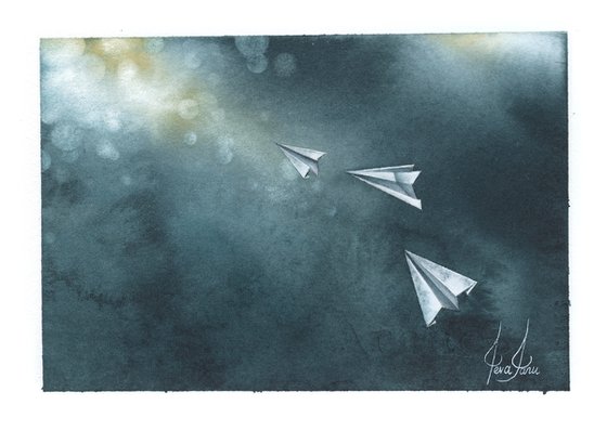 Promises XI - Origami Paper Plane Watercolor