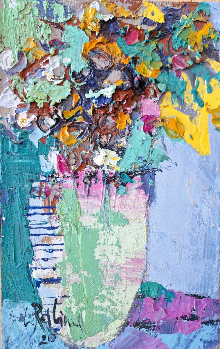 Organic Botanical Oil Painting By Yelena Ralina, 6 X 10", Blooming Chaos, Original Artwork