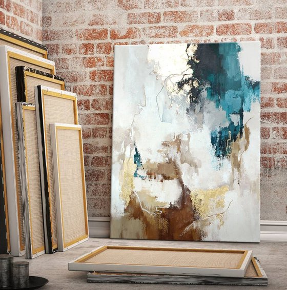 "Flux 2" Blue and gold abstract acrylic art