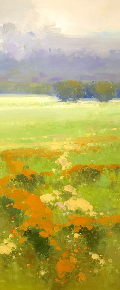 Meadow, Landscape oil painting, One of a kind, Signed, Handmade artwork by Vahe Yeremyan