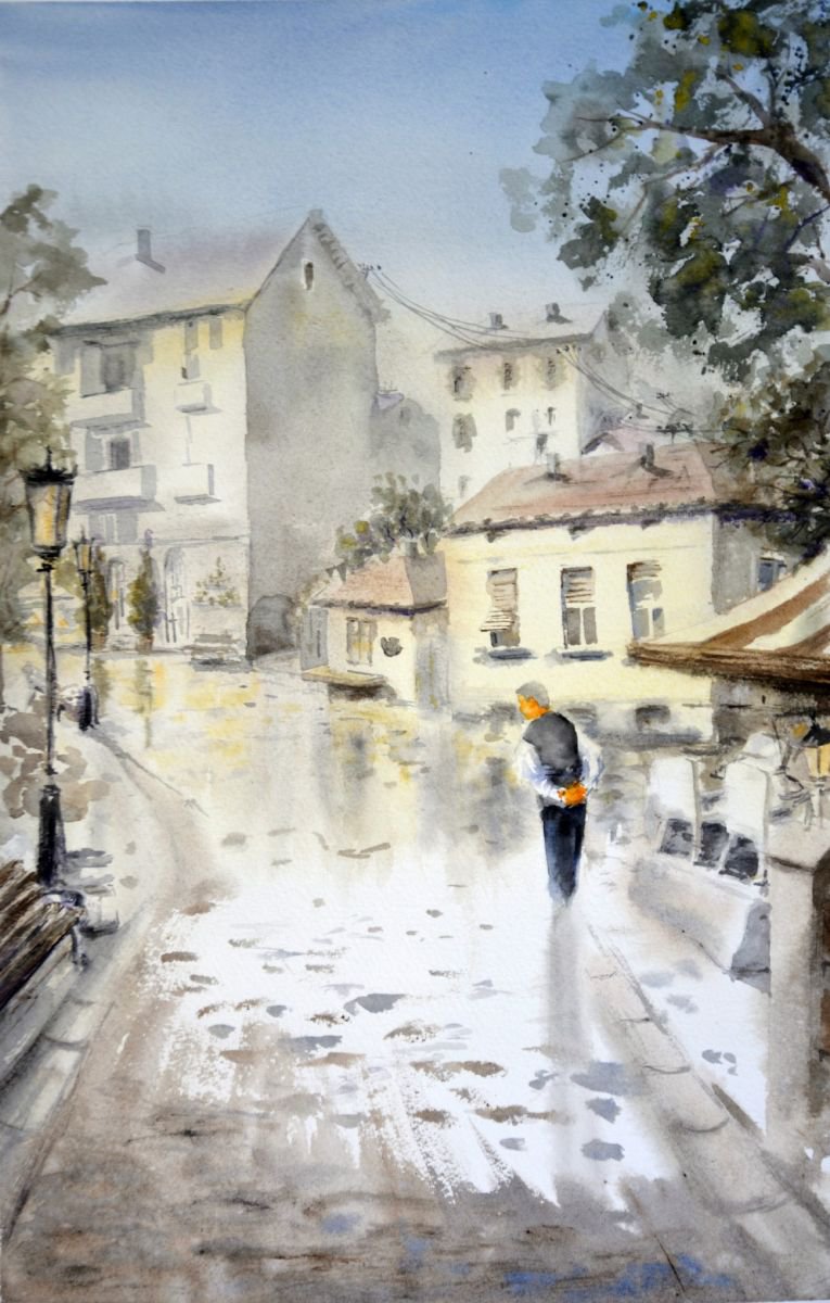 Cheer - Skadarlija, Belgrade - original watercolor landscape painting by Nenad Koji? by Nenad Koji? watercolorist