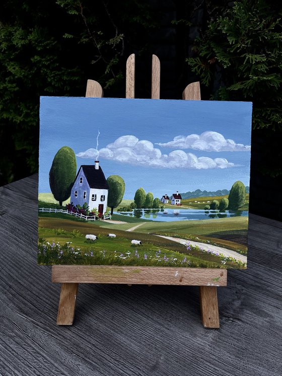 Rural landscape. Original painting. 8x10