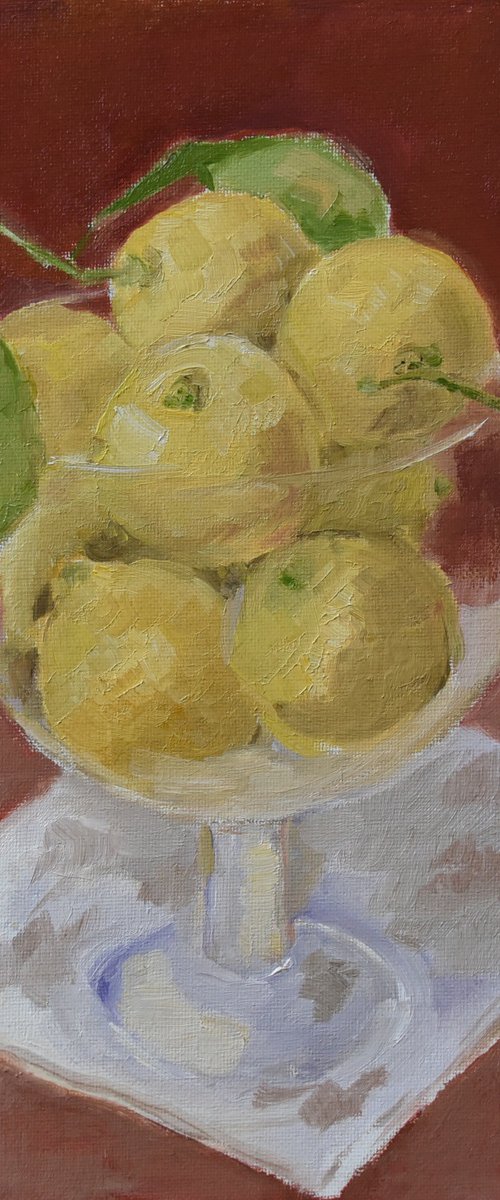 Lemons in glass bowl by Elena Zapassky