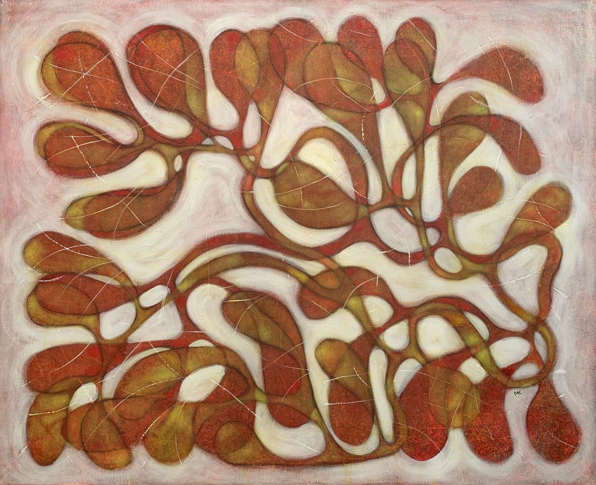 Abstract Acrylic Painting By Maarit Korhonen, 39 X 32", Bachata, Original Artwork