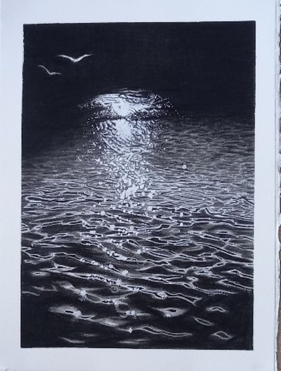 Landscape Pencil Drawing By Lisa Punter, 16 X 20", Nocturne 1, Original Artwork