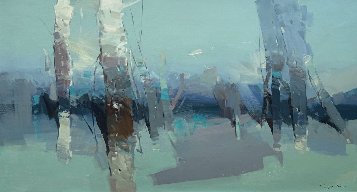 Birches In Moonlight By Vahe Yeremyan, 52 X 29, Artwork For Sale On Artfinder