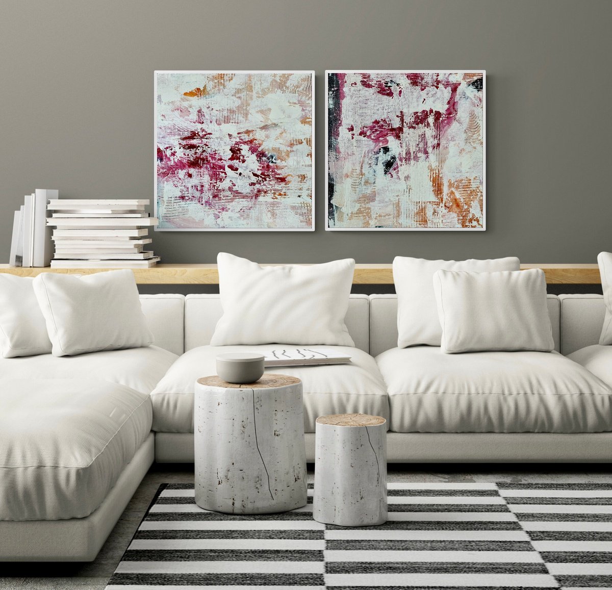 Abstract Acrylic Painting By Anita Kaufmann, 39 X 20, Terra Mystica #321 Set Of 2, Original Artwork