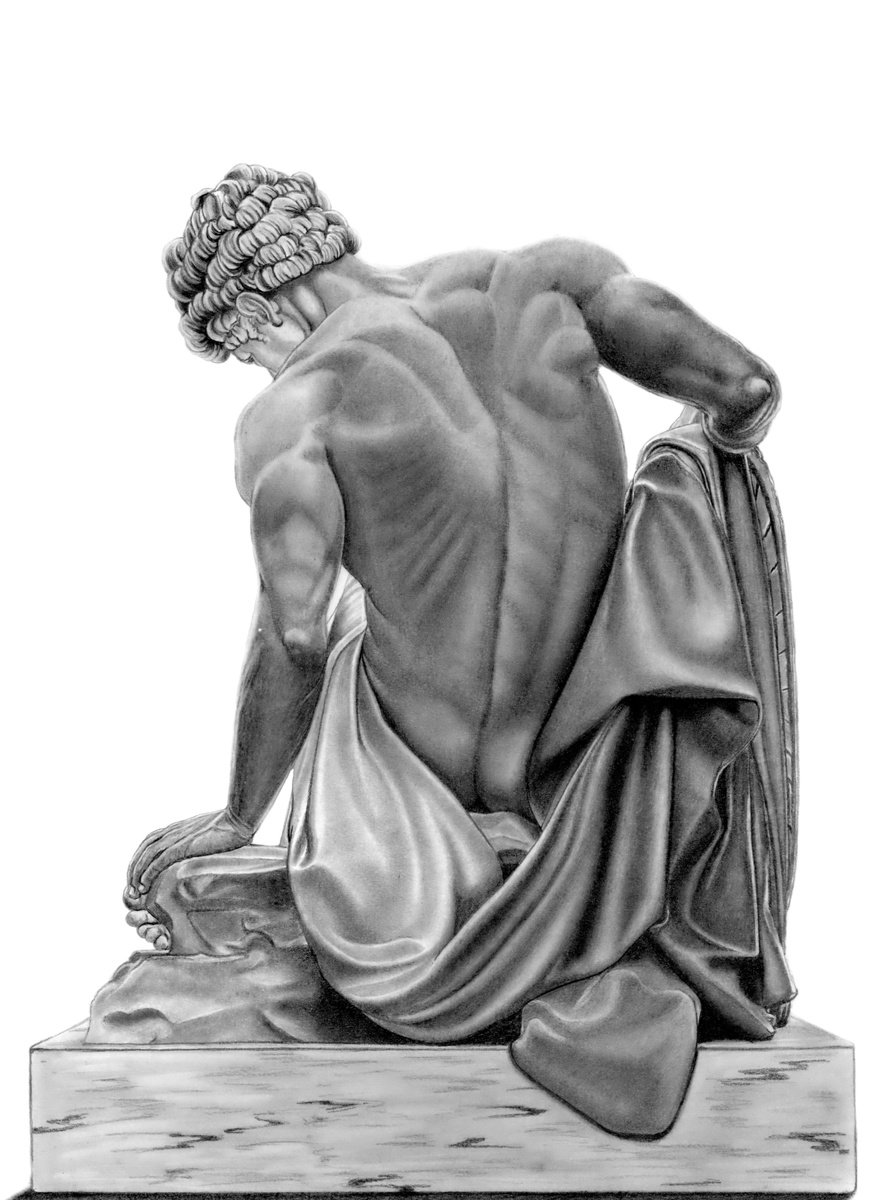 Photorealistic Portrait Pencil Drawing By Paul Stowe, 15 X 20", Gladiateur Mourant - Dying Gladiator, Original Artwork