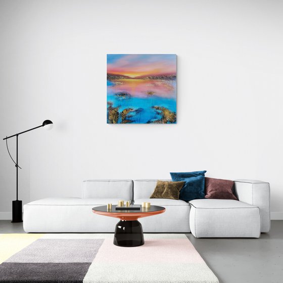 A beautiful large modern abstract figurative seascape painting "Evening mood"