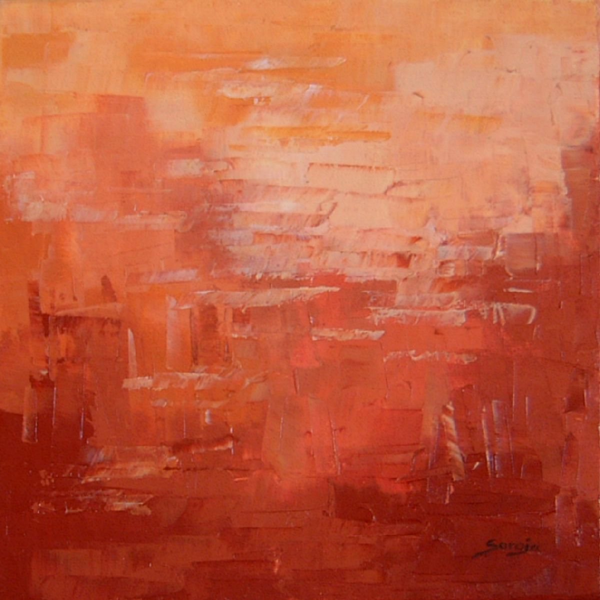 Abstract Landscape Oil Painting By Saroja Van Der Stegen, 13 X 13", Outback Ref:610-30Q, Original Artwork