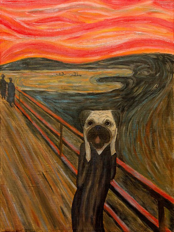 Edvard Pugch – The PugScream. Pug oil portrait