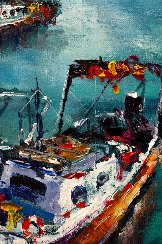 "Yachts in the harbor", seascape