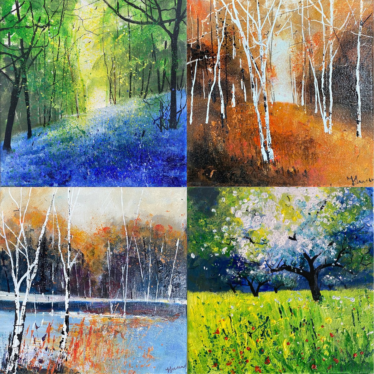 Impressionistic Landscape Acrylic Painting By Teresa Tanner, 16 X 16", Seasonal Scenes, Original Artwork