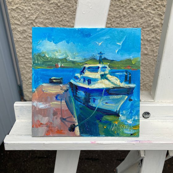 Boat at Marina - original oil painting