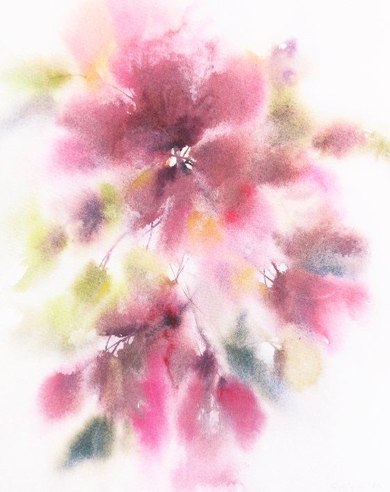 Pink watercolor flowers "After summer rain"