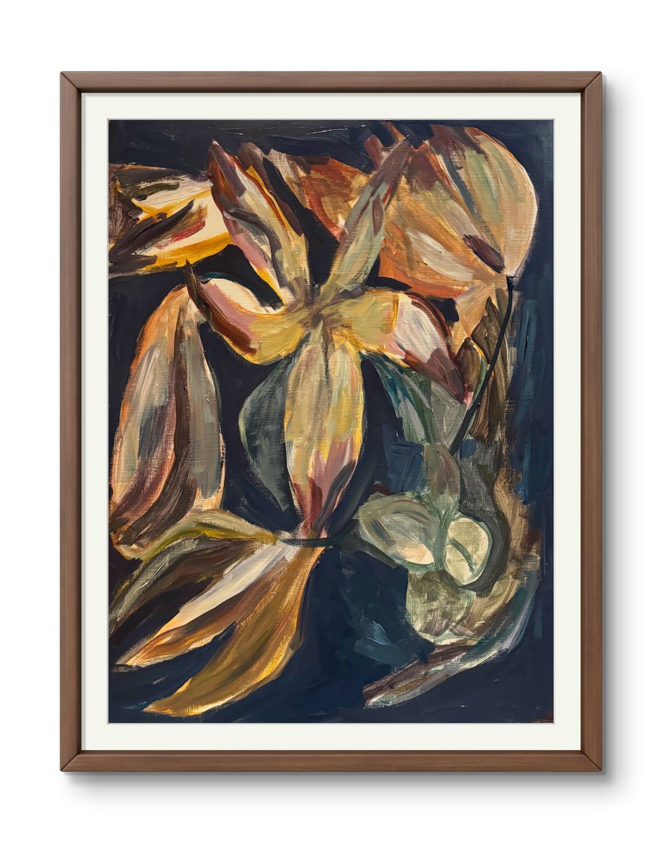 Expressive Botanical Acrylic Painting By Ryan Louder, 12 X 16", Lillie
