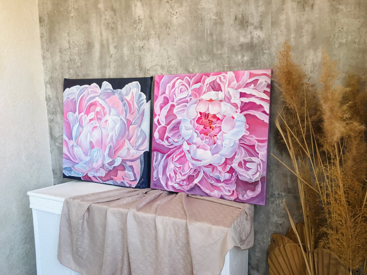 Diptych Peonies by Olga Volna