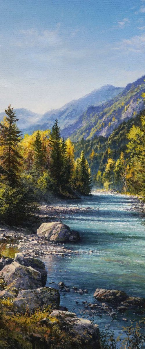 Mountain River in Autumn by Viktar Yushkevich YUVART