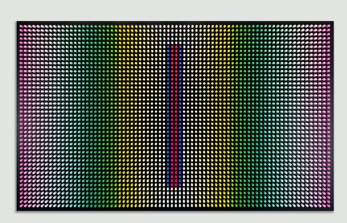 Geometric Abstract Wood Sculpture By Nazar Symotiuk, 59 X 35", Flowers Screen, Original Artwork