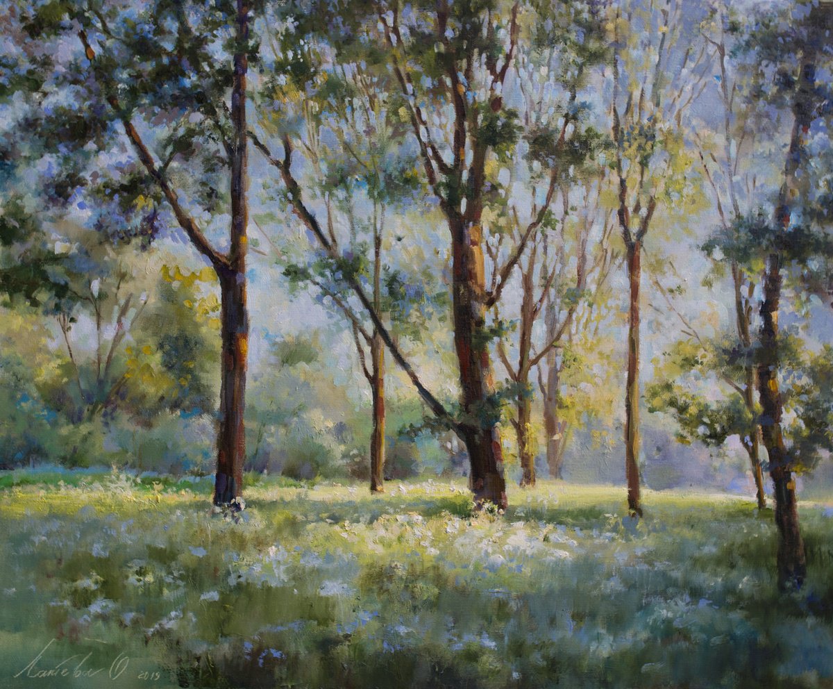 Impressionistic Landscape Oil Painting By Olha Laptieva, 24 X 20", Early In The Morning, Original Artwork