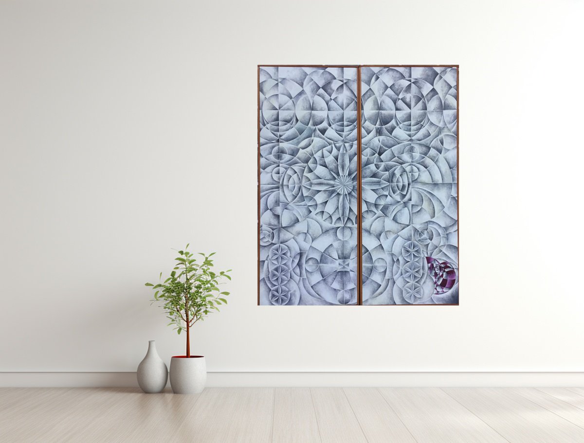 Geometric Abstract Oil Painting By Jg Wilson, 41 X 49, Arabesque, Original Artwork