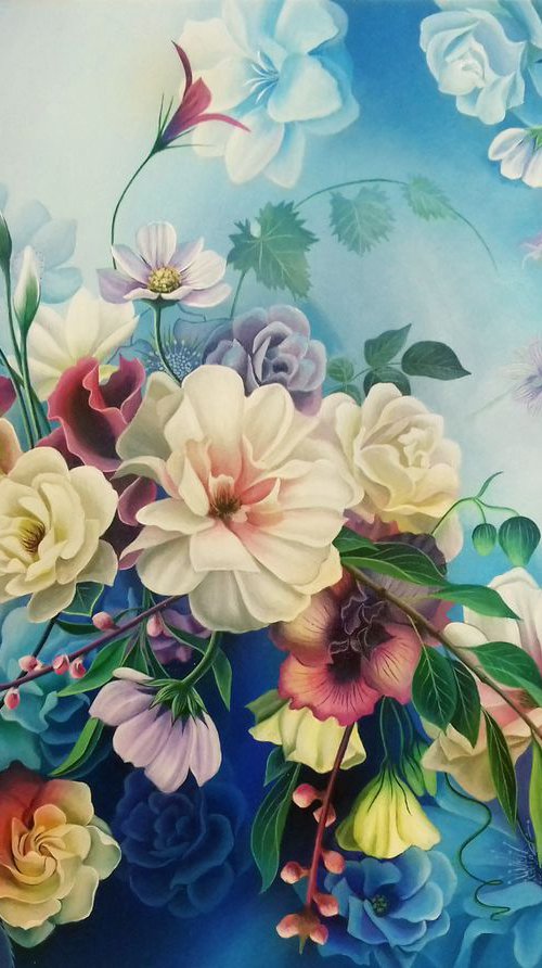 "Awakening", original acrylic floral painting, flowers art by Anna Steshenko