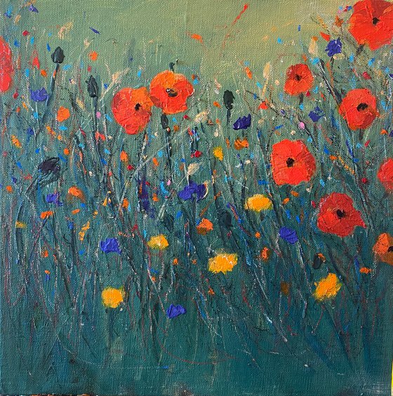 Poppies in the moonlight abstract