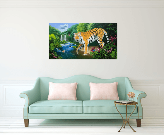 Tiger near the waterfall