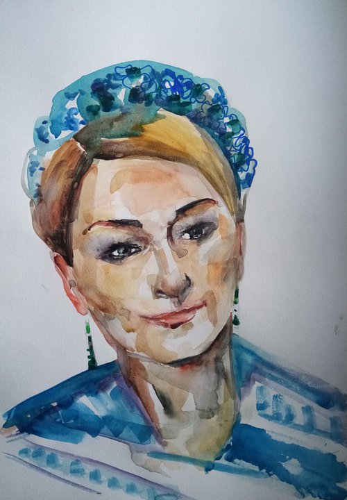 Self Portrait with a blue handband by Oxana Raduga