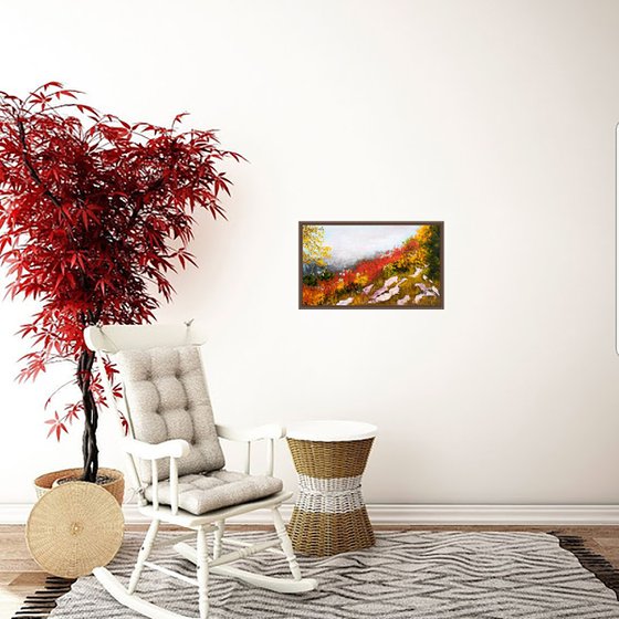 Vermont Painting Landscape Original Art Mountains Oil Impasto Artwork Fall Foliage Home Wall Art 20 by 12" by Halyna Kirichenko