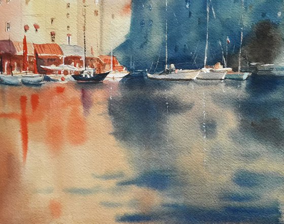 Marseille. Original watercolor painting, handmade.