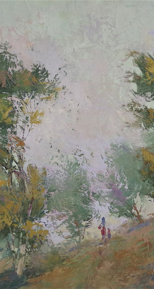 Landscape oil painting, Trees on a Hill, Impressionism, One of a kind, Signed, Handmade art. by Vahe Yeremyan