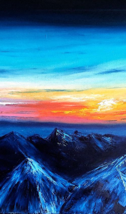 Foggy mountains, 70x50 cm by Anastasiia Novitskaya