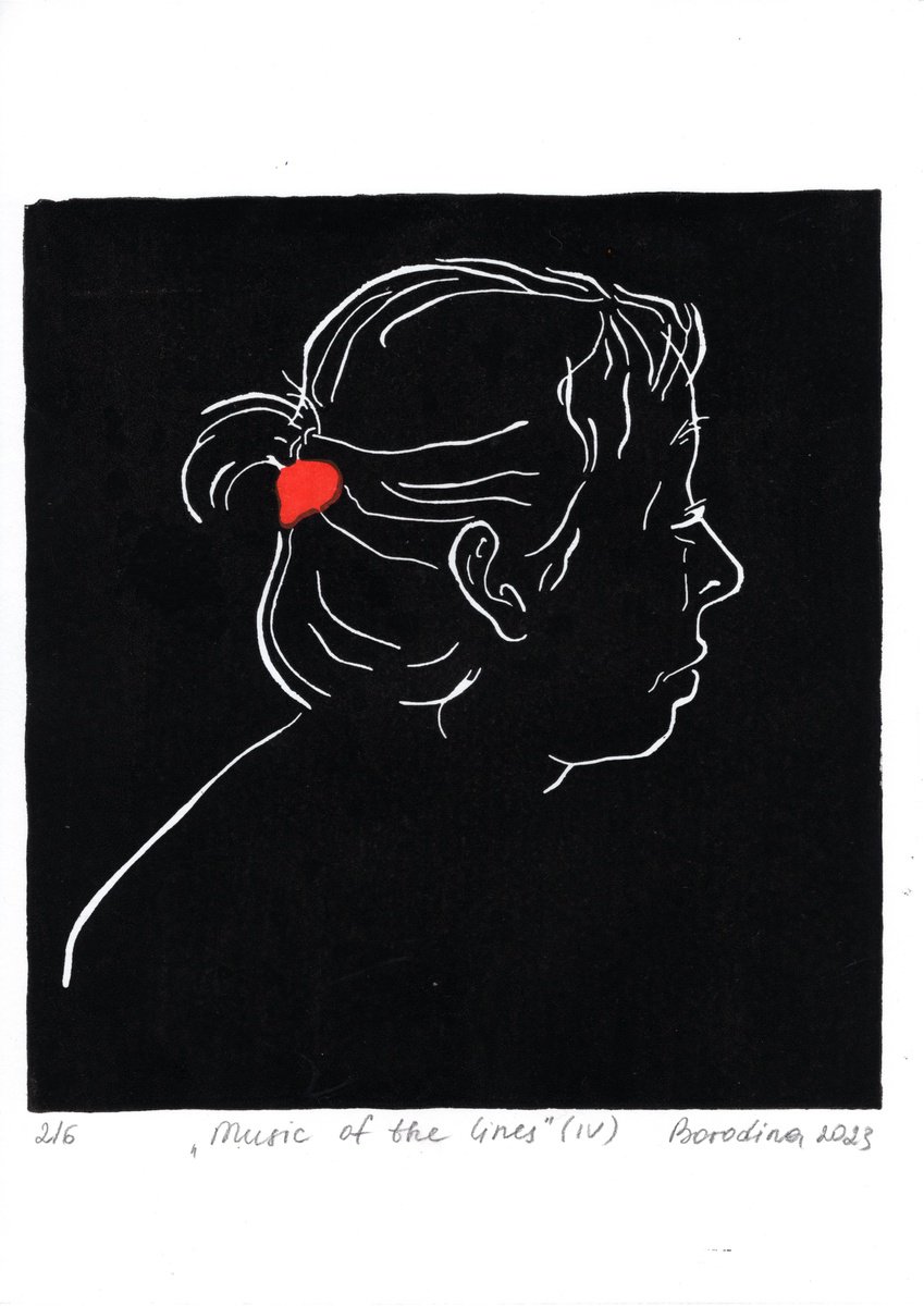 Portrait Linocut By Anastasia Borodina, 8 X 12, Music Of The Lines Iv - Handprinted, Original Artwork