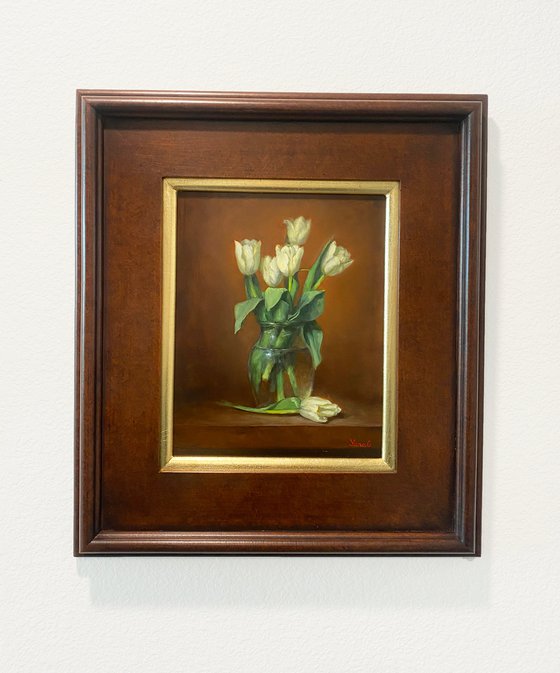 White Tulips Oil Painting