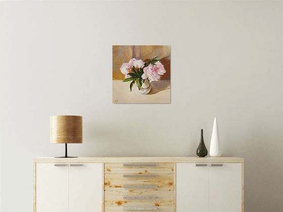 "Evening peonies." still life peony old vase summer  liGHt original painting  GIFT (2020)