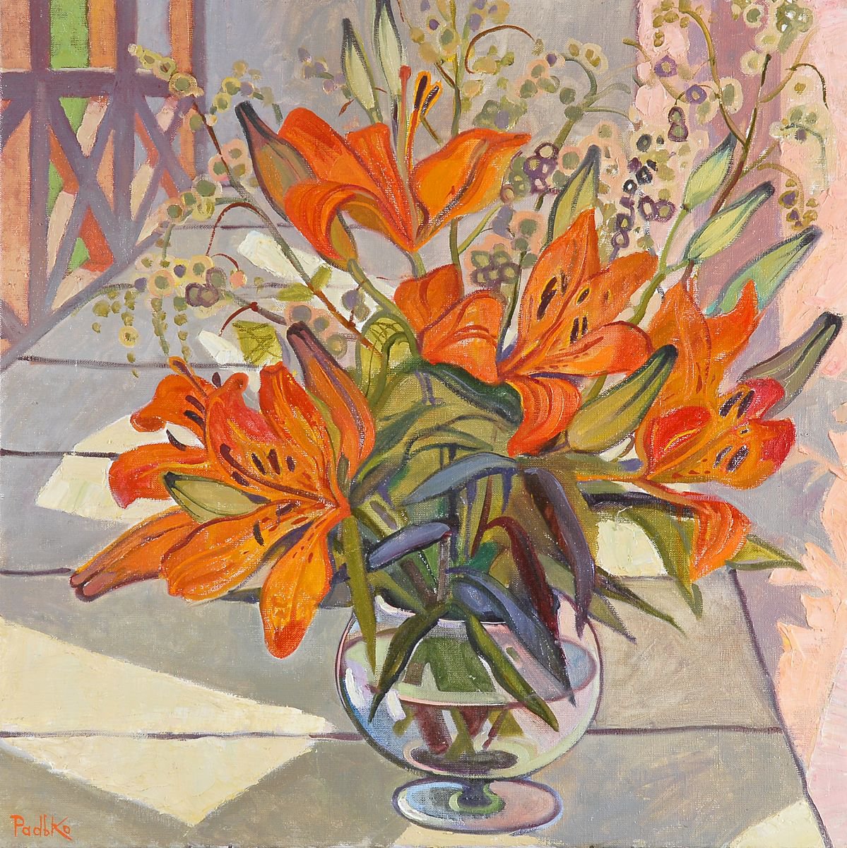 Impressionistic Still Life Oil Painting By Liudmyla Korzh-Radko, 24 X 24", Lilies, Original Artwork