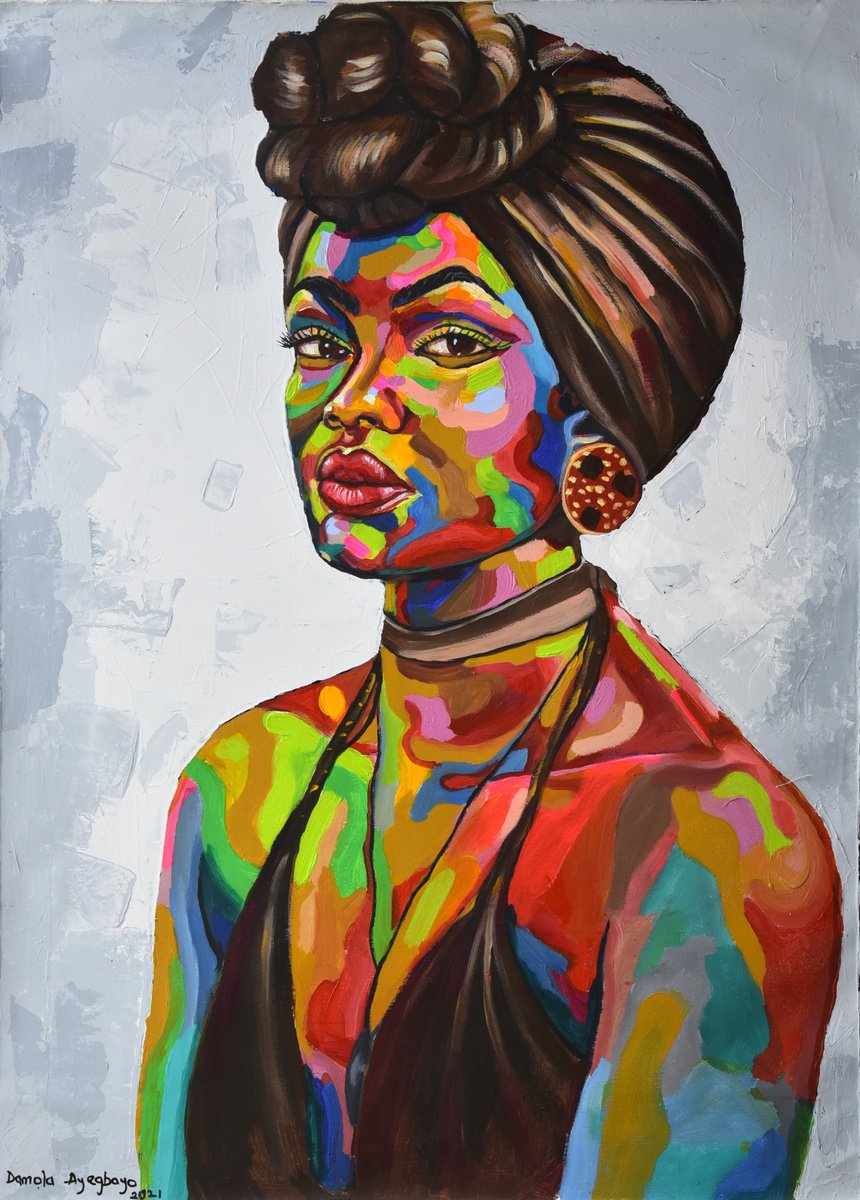 Impressionistic Portrait Acrylic Painting By Damola Ayegbayo, 29 X 40, African Girl, Original Artwork