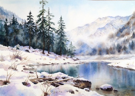 Winter Silence by the Mountain River